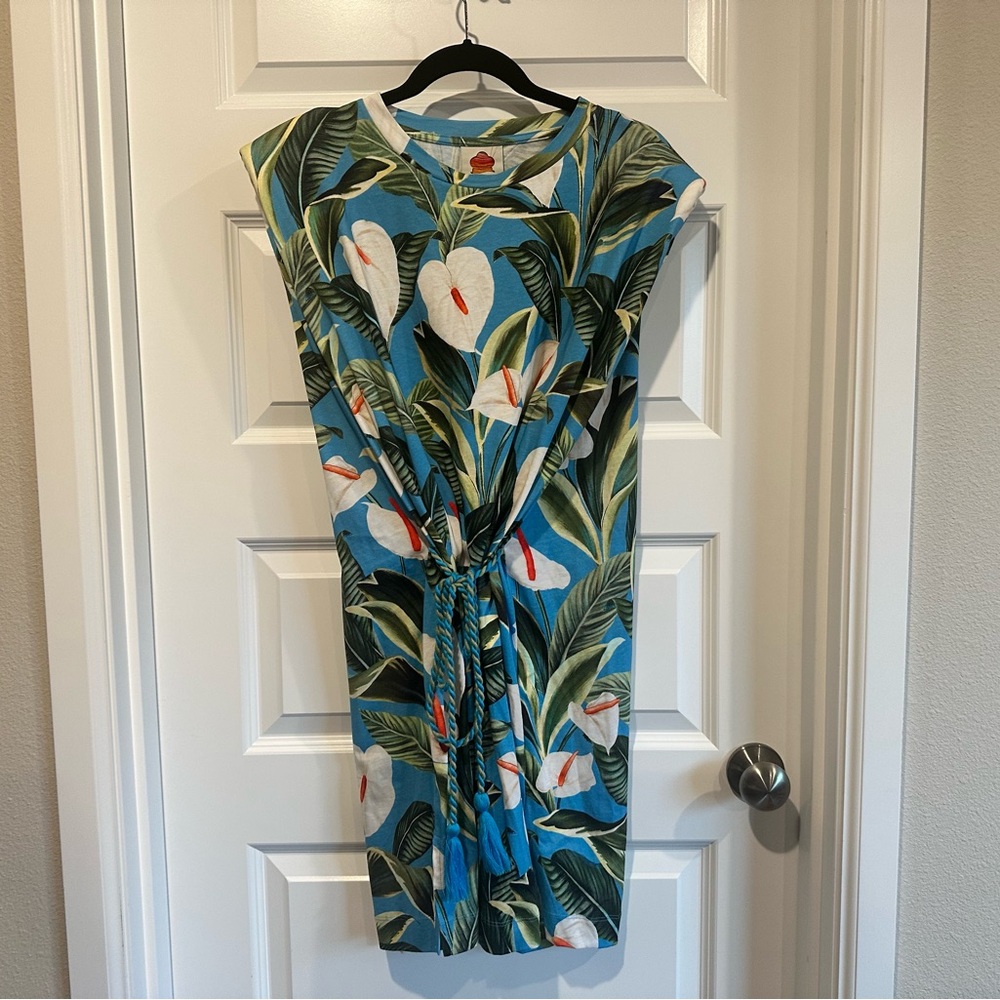 Farm Rio Anthurium Garden Blue Mini T-Shirt Dress - NWT - Picture 5 of 9